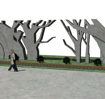 现代景观墙SU模型下载，景观墙skb模型分享