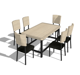 现代餐桌椅免费su模型，餐桌椅skp模型下载