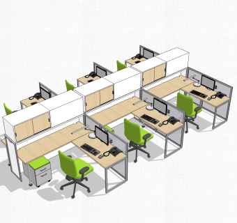 现代屏风办工桌sketchup模型，办工桌su模型，办工桌草图大师素材下载