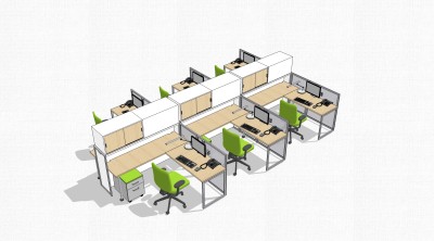 现代屏风办工桌sketchup模型，办工桌su模型，办工桌草图大师素材下载