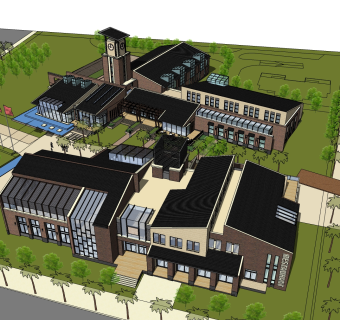 欧式办公楼规划草图大师模型，办公楼规划sketchup模型免费下载