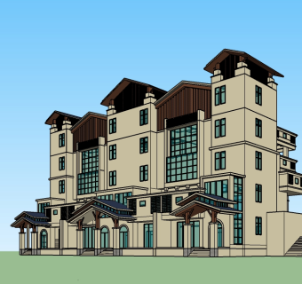 欧式连排别墅su模型免费下载，sketchup别墅草图大师模型