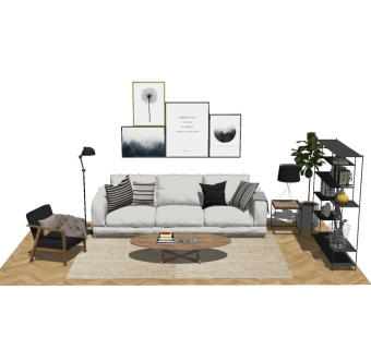 现代北欧布艺沙发草图大师模型，沙发su模型下载