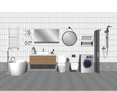 现代浴室柜洗手台组合草图大师模型，洗手台sketchup模型下载