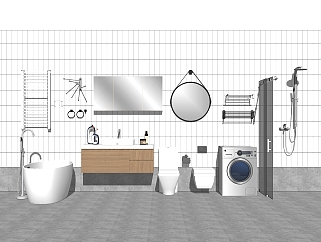 现代浴室柜洗手台组合草图大师模型，洗手台sketchup模型下载