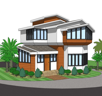 现代美式风格别墅草图大师模型，别墅SU模型下载