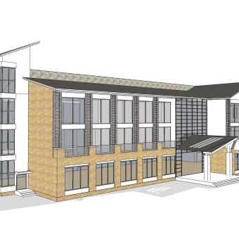 新中式办公楼草图大师模型，办公楼sketchup模型免费下载