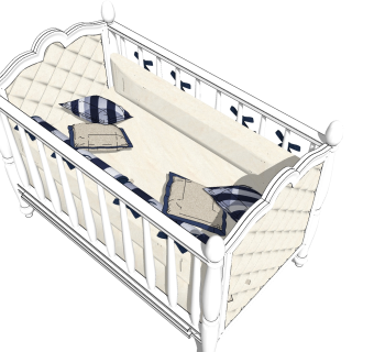 欧式婴儿床SU模型，婴儿床skb文件下载