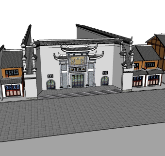 中式商业会馆门面草图大师模型，门头门面sketchup模型