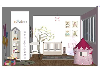 现代儿童卧室草图大师模型，<em>儿童房</em>su模型下载