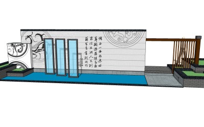 现代景观墙草图大师模型，文化景墙sketchup模型下载