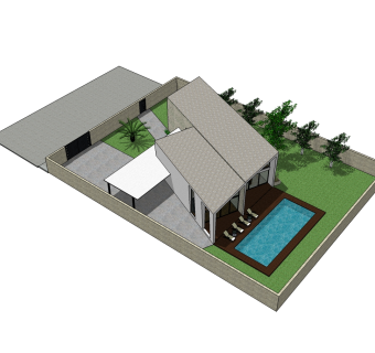 现代欧式泳池别墅草图大师模型，别墅SU模型下载