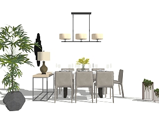 现代简约餐桌椅组合su模型，餐桌sketchup模型下载