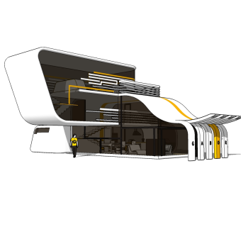 现代简约风格别墅草图大师模型，别墅SU模型下载