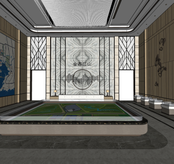 现代售楼处su模型，销售中心skp模型下载