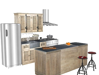 现代厨房柜免费su模型，厨房柜草图大师模型