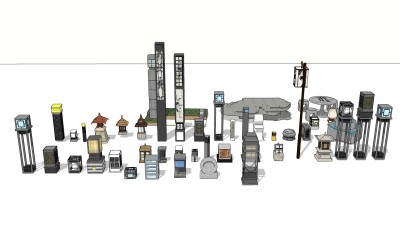 中式景观灯草地灯组合su模型，简约草坪灯sketchup模型下载