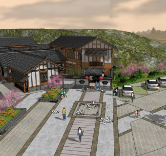 中式酒店草图大师模型下载、中式酒店su模型下载