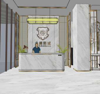 中式售楼处su模型，销售中心草图大师模型下载