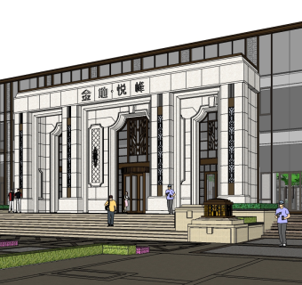 中式售楼处skb模型分享，售楼中心SU模型下载