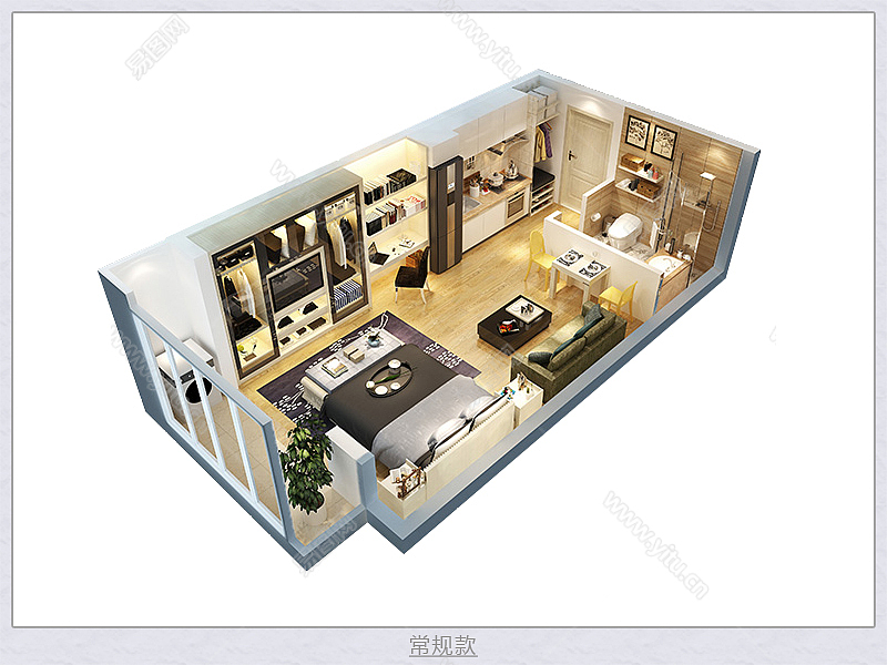 小户型白领公寓3D户型渲染图.jpg1/1