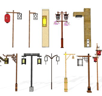 新中式路灯景观灯su模型，景观灯sketchup模型下载