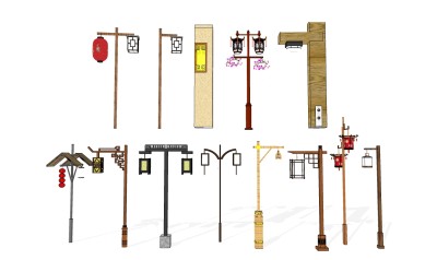 新中式路灯景观灯su模型，景观灯sketchup模型下载