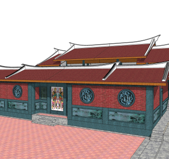 新中式闽南建筑草图大师模型，古建民俗sketchup模型免费下载
