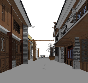 新中式商业街草图大师模型，商业综合体sketchup模型免费下载