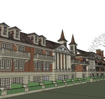 连排欧式别墅外观草图大师模型，SU模型免费下载