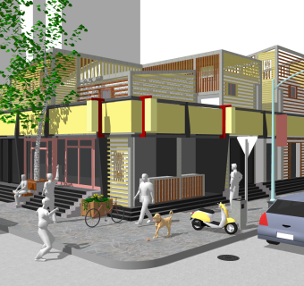 现代店面草图大师模型，店面SKB文件下载