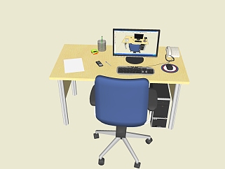 办公电脑桌椅电话笔筒等SU模型，办公电脑桌椅sketchup模型下载