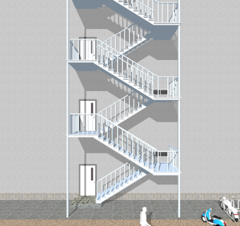 现代钢结构双跑折梯草图大师模型，钢结构双跑折梯sketchup模型免费下载