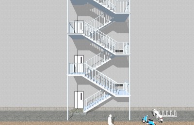 现代钢结构双跑折梯草图大师模型，钢结构双跑折梯sketchup模型免费下载