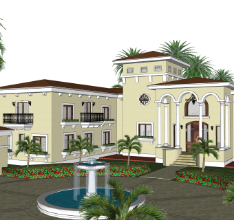 欧式独栋别墅草图大师模型，sketchup别墅su模型下载