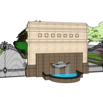 欧式入口大门草图大师模型下载，入口大门sketchup模型
