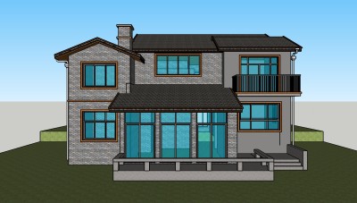 简欧独栋别墅草图大师模型，sketchup别墅su模型下载