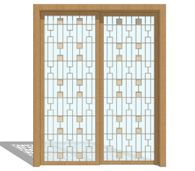 新中式移门草图大师模型，室内门效果图su模型下载