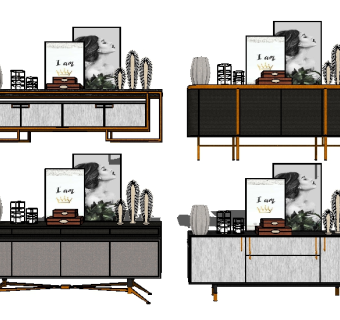 现代边柜组合sketchup模型，边柜草图大师模型下载
