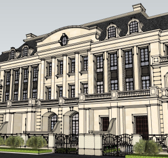 欧式联排别墅su模型，别墅sketchup模型下载