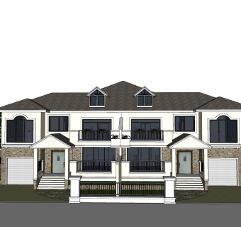 现代简约欧式别墅外观草图大师模型，SU模型免费下载