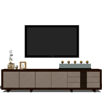 新中式实木电视柜组合su模型，电视柜草图大师模型下载