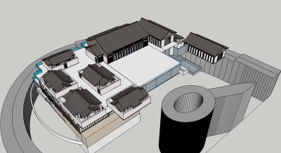 中式山地酒店草图大师模型，酒店sketchup模型