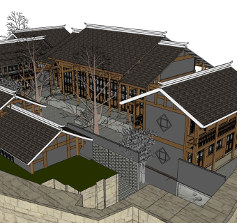 中式别墅乡村su模型下载、中式别墅乡村草图大师模型下载