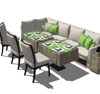 现代餐桌椅免费su模型，餐桌椅草图大师模型下载