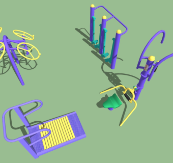 现代户外健身器材草图大师模型，户外健身器材sketchup模型下载
