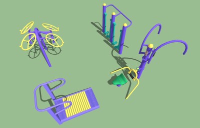 现代户外健身器材草图大师模型，户外健身器材sketchup模型下载