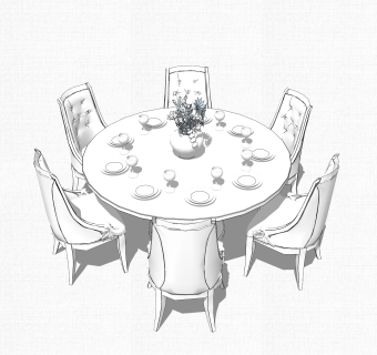 欧式餐桌椅草图大师模型，餐桌椅skb文件下载