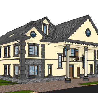 欧式别墅外观草图大师模型，别墅外观sketchup模型免费下载