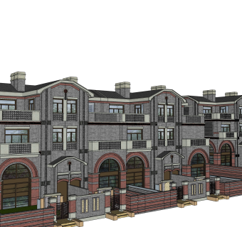 连排欧式别墅外观草图大师模型，SU模型免费下载